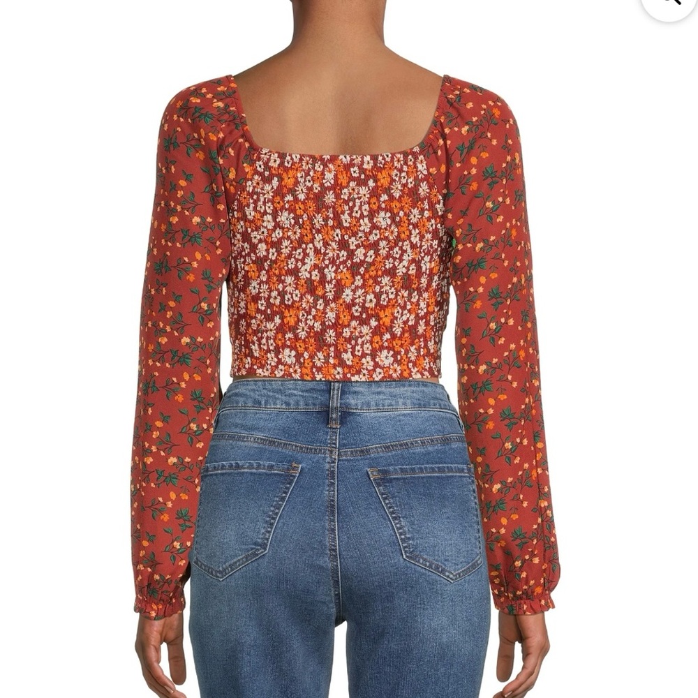 Madden NYC Floral Shirred Print Peasant Top Size Large Bohemian Cottagecore - Picture 9 of 10